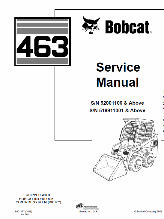 Bobcat 463 Skid-Steer Loader Service Manual Workshop Guide