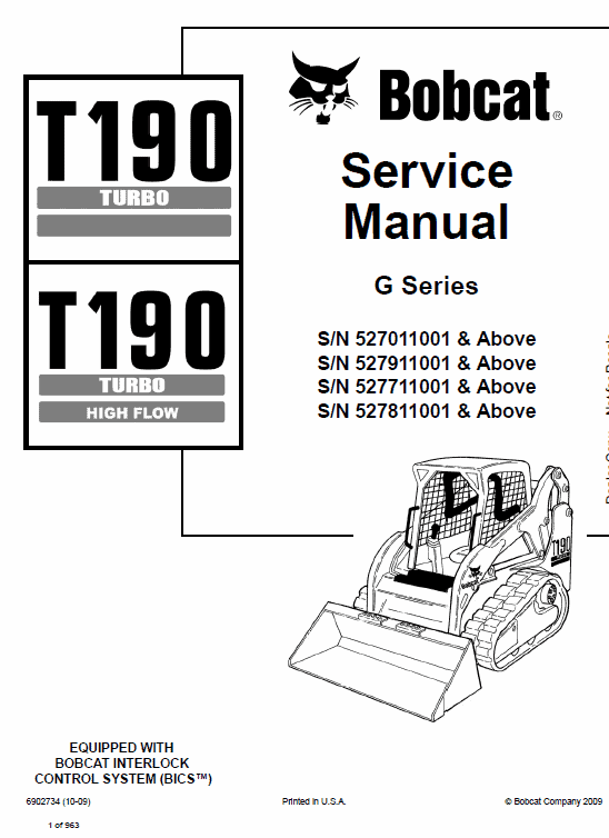 Bobcat T190 Turbo and Turbo High Flow Track Loader Service Manual Workshop Guide