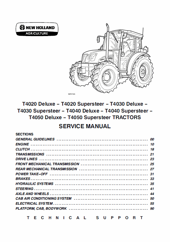New Holland T4020, T4030, T4040, T4050 Delux Supersteer Tractor Manual Workshop Guide