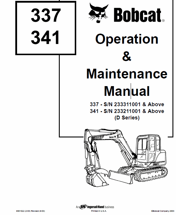 Bobcat 337 and 341 Excavator Service Manual Workshop Guide