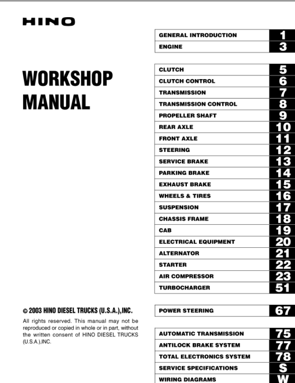 Hino Truck FA4J, FB4J Year 2003 Repair Manual (FA, FB) Workshop Guide