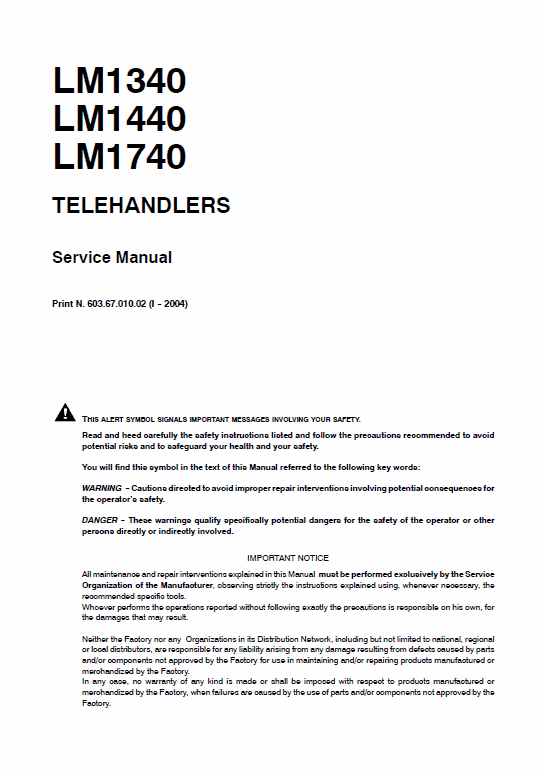 New Holland LM1440, LM740 Telehandlers Service Manual Workshop Guide