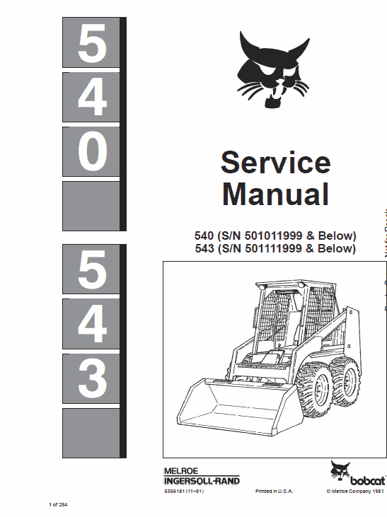 Bobcat 540, 543 and 543B Skid-Steer Loader Service Manual Workshop Guide