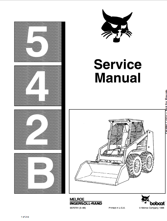 Bobcat 542B Skid-Steer Loader Service Manual Workshop Guide
