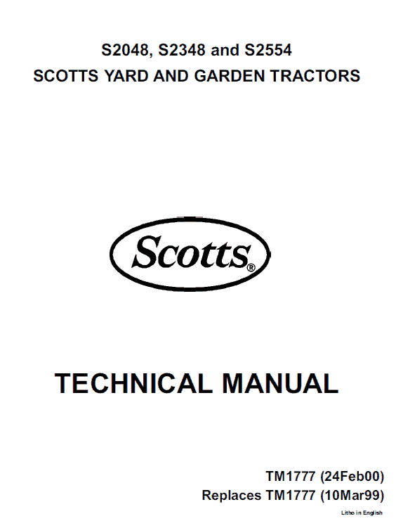John Deere S2048, S2348, S2554 Scotts Tractor Technical Manual (TM1777) Workshop Guide