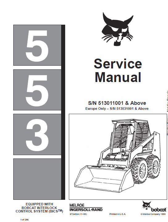 Bobcat 553 Skid-Steer Loader Service Manual Workshop Guide