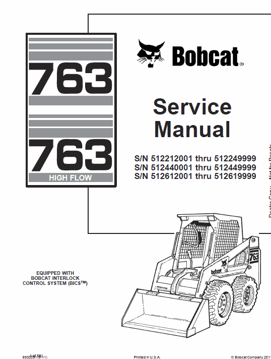 Bobcat 763 and 763HF Skid-Steer Loader Service Manual Workshop Guide