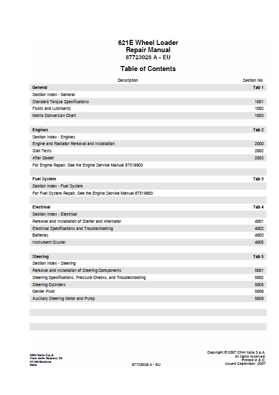 Case 621E Wheel Loader Service Manual Workshop Guide