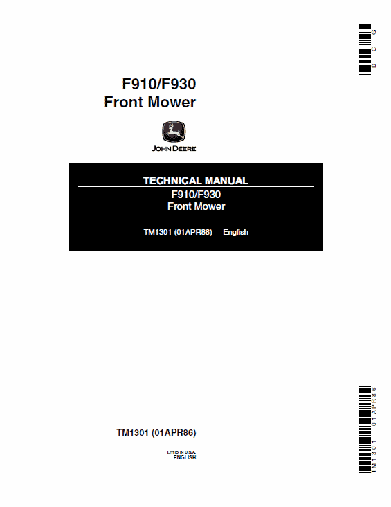 John Deere F910, F930 Front Mower Repair Technical Manual (TM1301) Workshop Guide