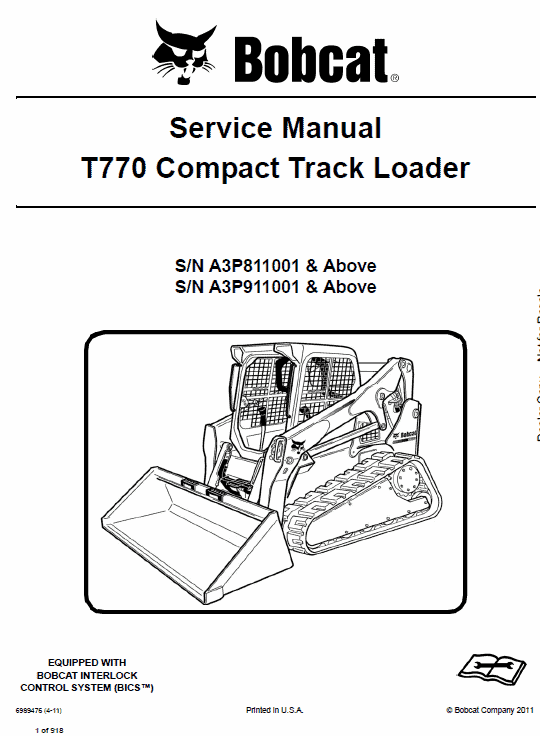 Bobcat T770 Loader Service Manual Workshop Guide