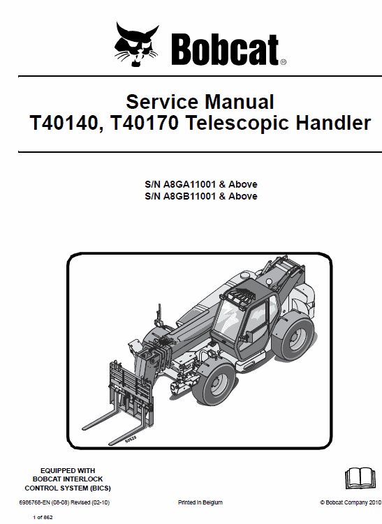 Bobcat T40140, T40170, T40180 Telescopic Handler Service Repair Manual Workshop Guide