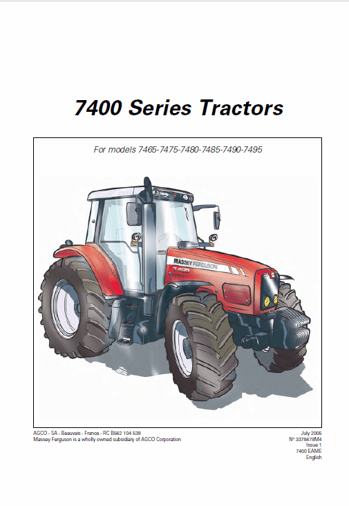 Massey Ferguson 7485, 7490, 7495, 7497, 7499 Tractor Service Manual Workshop Guide