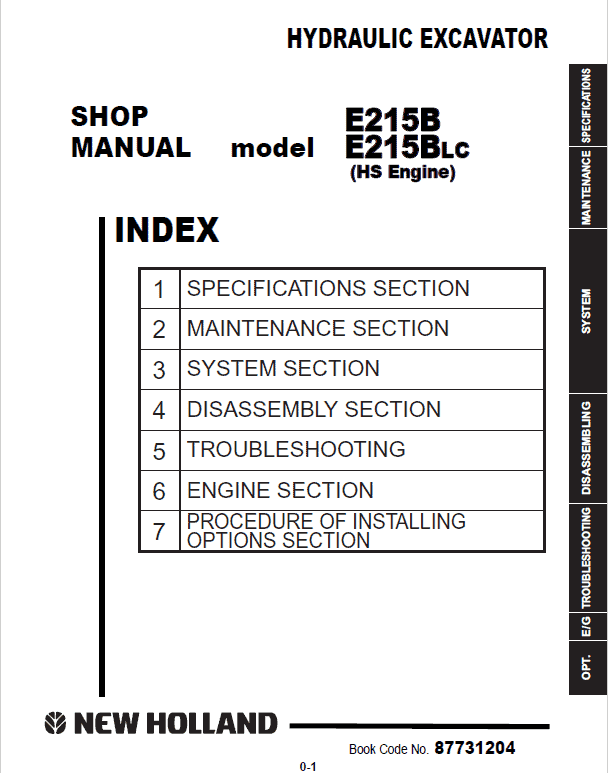 New Holland E215B Excavator Service Manual Workshop Guide