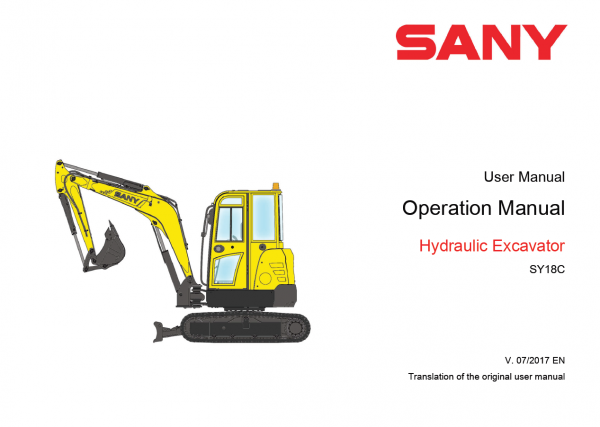 Sany SY18C Hydraulic Excavator Repair Service Manual