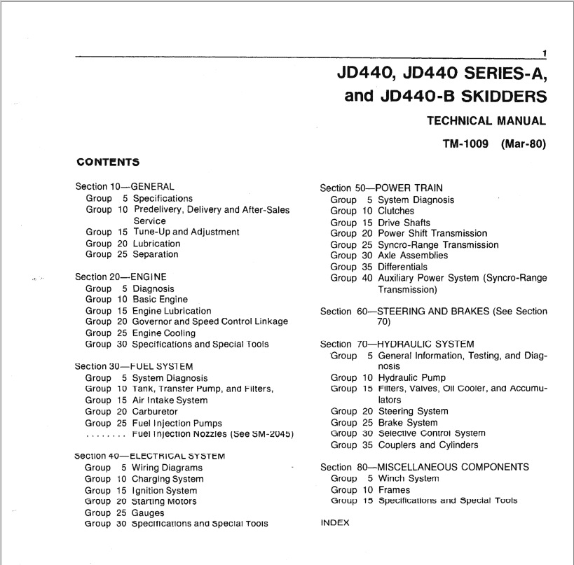 John Deere 440, 440A, 440B Skidder Technical Manual (TM1009) Workshop Guide