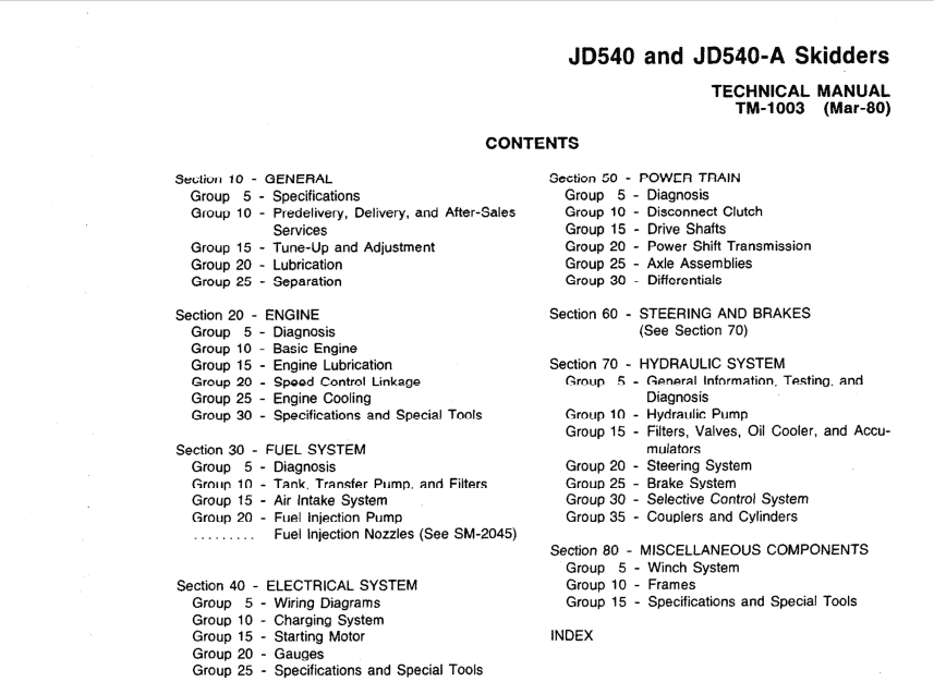 John Deere 540, 540A Skidders Repair Technical Manual (TM1003) Workshop Guide