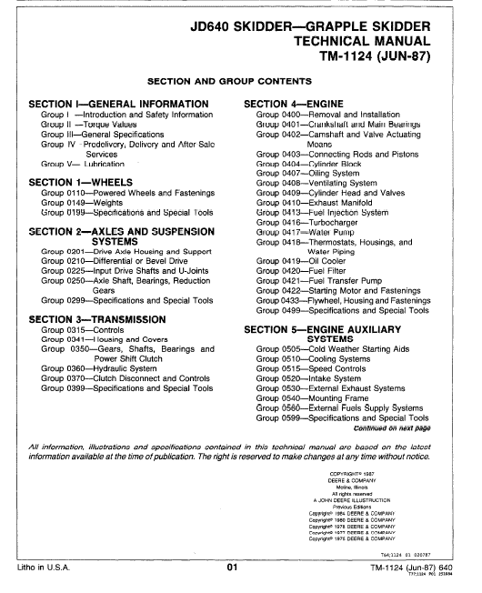 John Deere 640 Skidder Repair Technical Manual (TM1124) Workshop Guide
