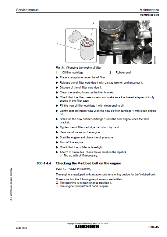 Liebherr L524 Type 1355 Wheel Loader Service Manual