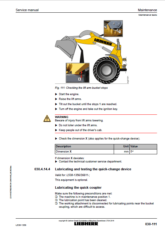 Liebherr L538 Type 1356 Wheel Loader Service Manual