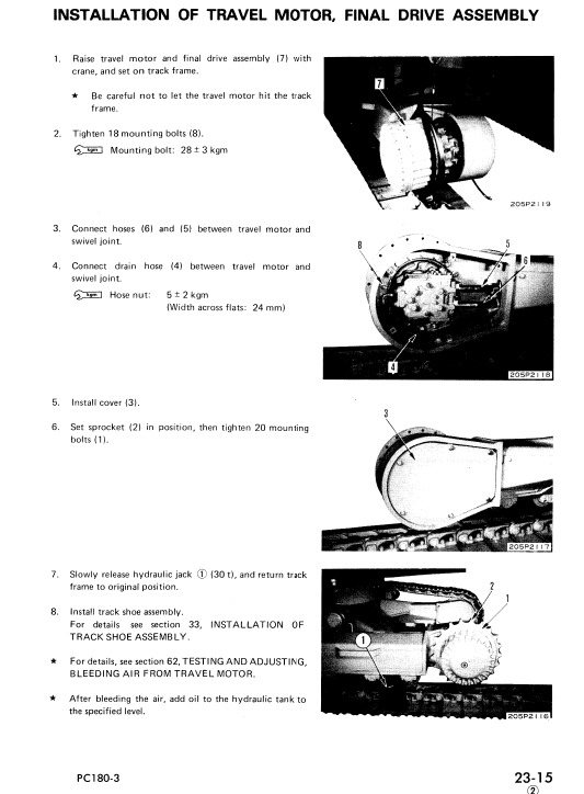 Komatsu PC180LC-3, PC180LLC-3, PC180NLC-3 Excavator Manual Workshop Guide
