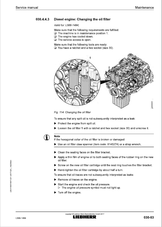 Liebherr L566 Type 1484 Wheel Loader Service Manual