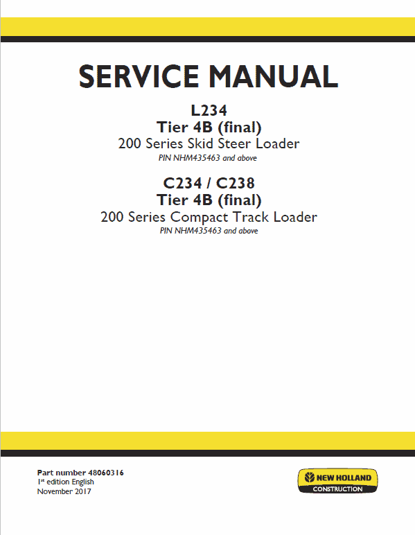 New Holland L234, C234 SkidSteer Loader Service Manual Workshop Guide