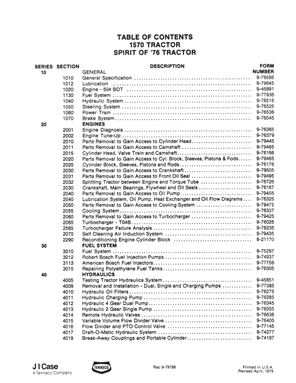 Case 1270, 1370, 1570 Tractor Service Manual Workshop Guide