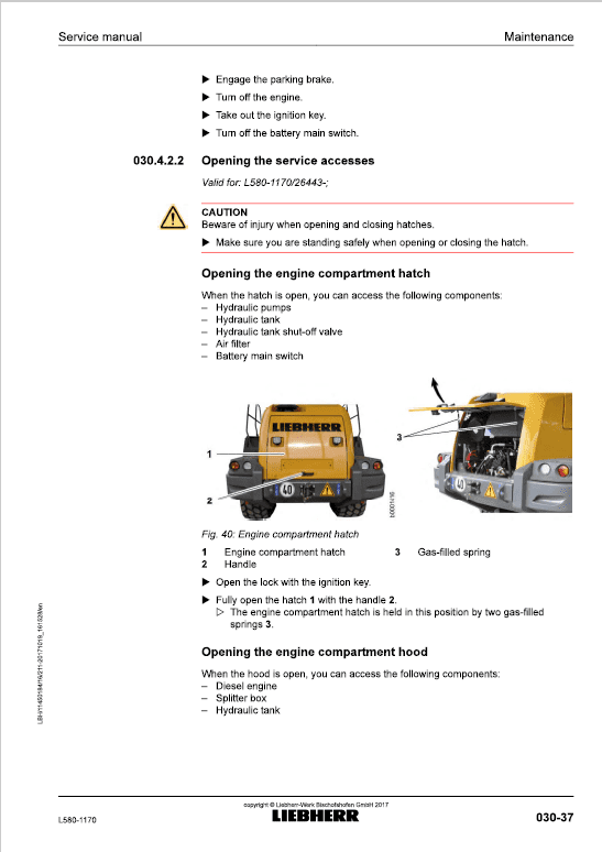 Liebherr L580 Type 1170 Wheel Loader Service Manual