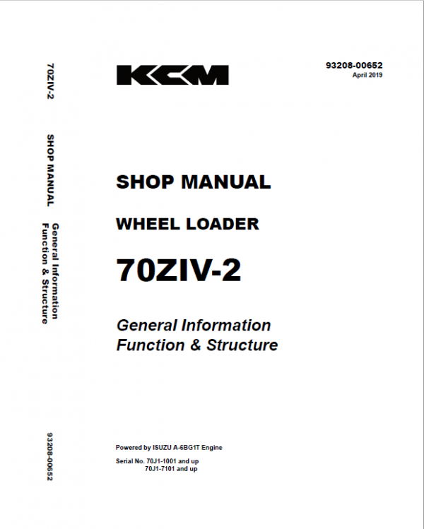 Kawasaki 70ZIV-2 Wheel Loader Repair Service Manual