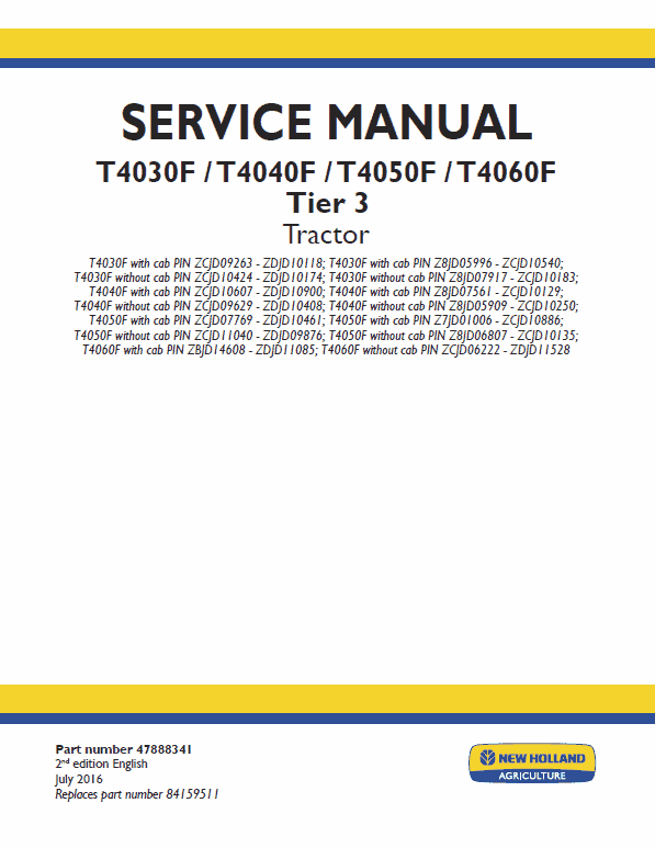 New Holland T4030F, T4040F, T4050F, T4060F Tractor Service Manual Workshop Guide