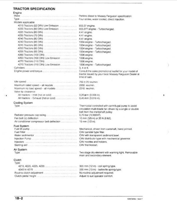 Massey Ferguson 4215, 4220, 4243, 4253, 4263 Tractor Service Manual