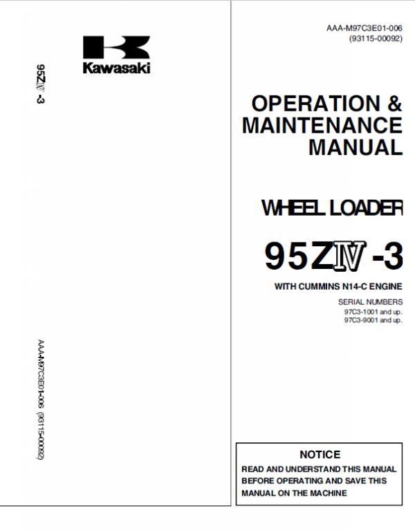 Kawasaki 95ZIV-3 Wheel Loader Repair Service Manual