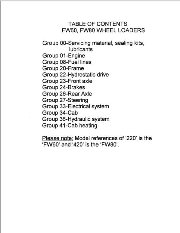 Fiatallis FW60, FW80 Wheel Loader Repair Service Manual
