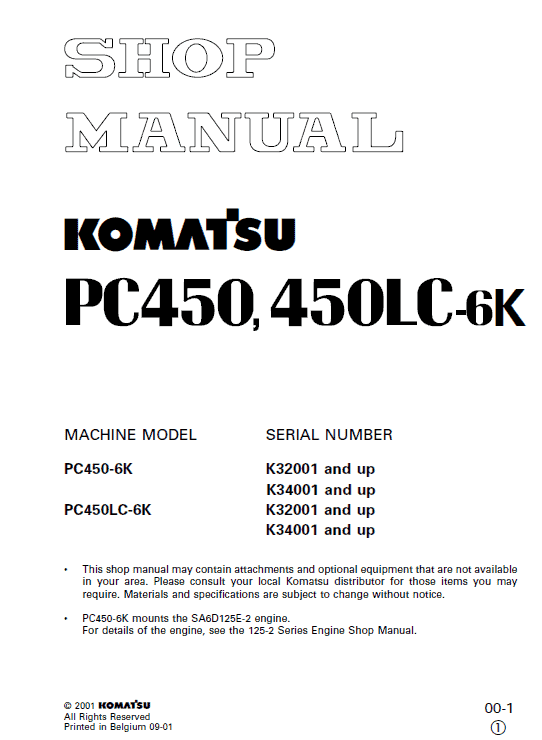 Komatsu PC450-6, PC450LC-6, PC450-6K, PC450LC-6K Excavator Manual Workshop Guide