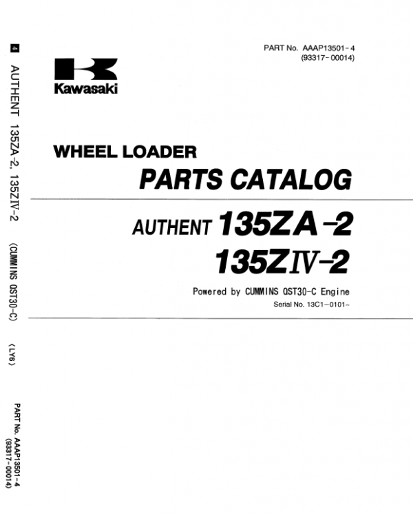 Kawasaki 135ZIV-2 Wheel Loader Repair Service Manual
