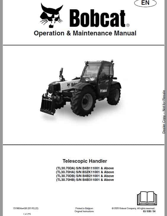 Bobcat TL30.70 versaHANDLER Telecospic Service Repair Manual