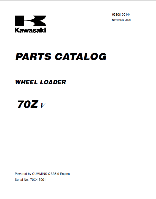 Kawasaki 70ZV Wheel Loader Repair Service Manual