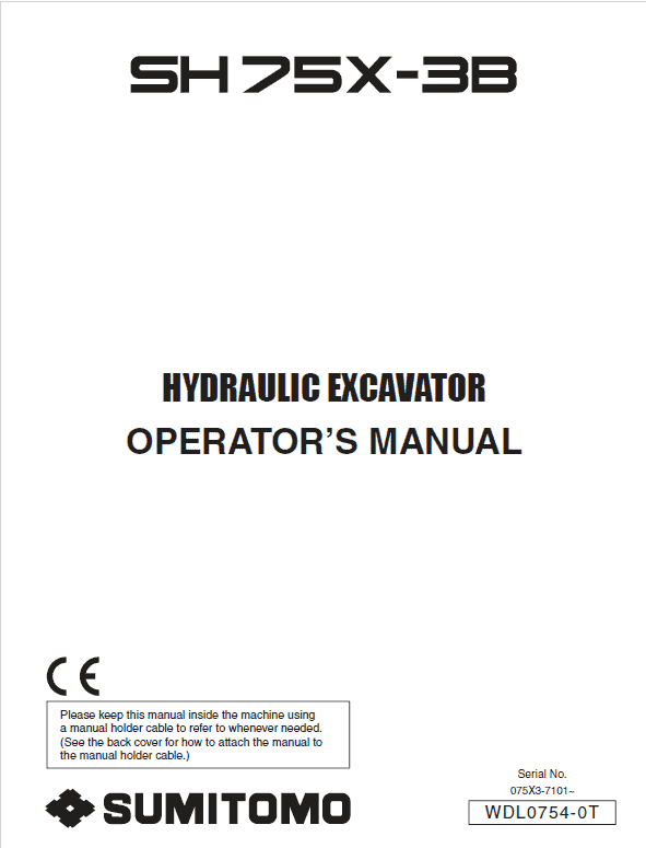 Sumitomo SH75X-3B Hydraulic Excavator Repair Service Manual