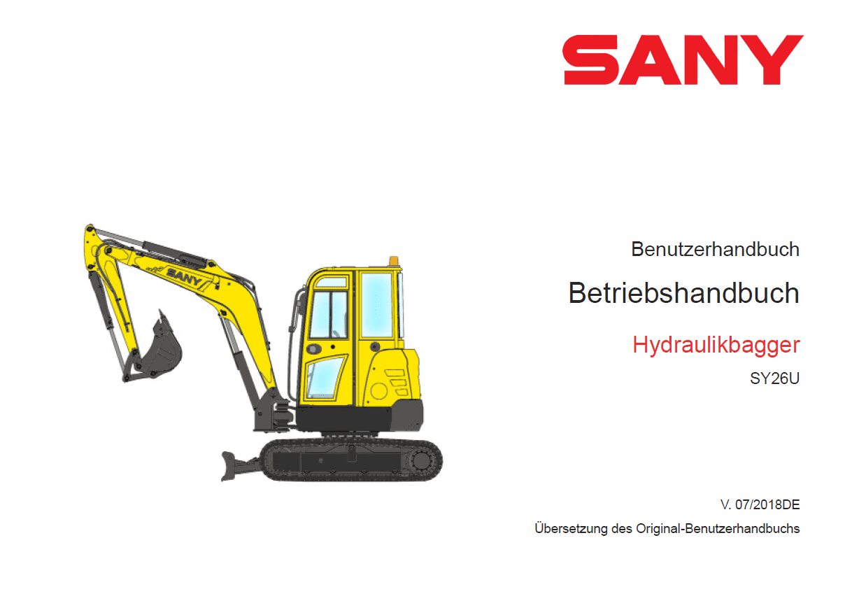 Sany SY26U Hydraulic Excavator Repair Service Manual