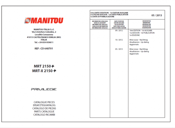 Manitou MRT 2150, 2550 Privilege Plus ST4 S2 Telehandler Repair Service Manual