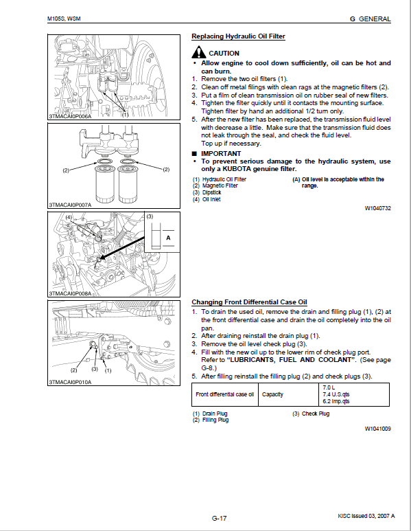 Kubota M105S Tractor Service Manual