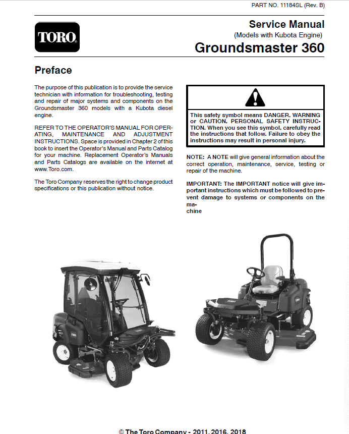 Toro Groundsmaster 360 (Kubota Engine) Service Repair Manual