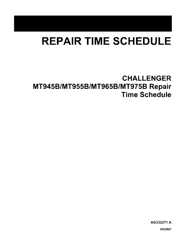Challenger MT945B, MT955B, MT975B Tractor Workshop Manual Workshop Guide