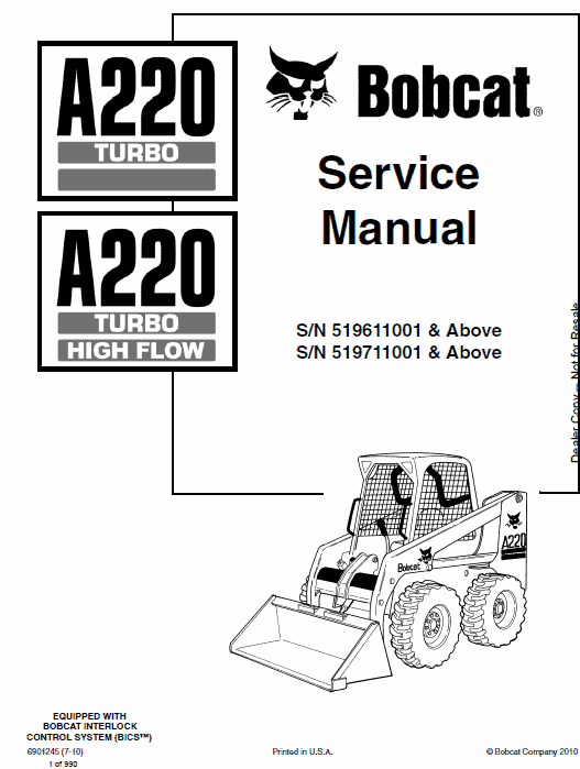 Bobcat A220 Skid-Steer Loader Service Manual Workshop Guide