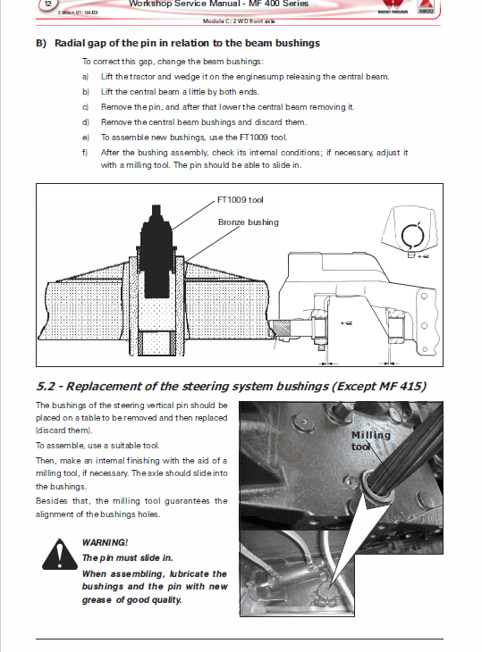 Massey Ferguson MF 415, 425, 435, 440 Tractor Service Manual Workshop Guide