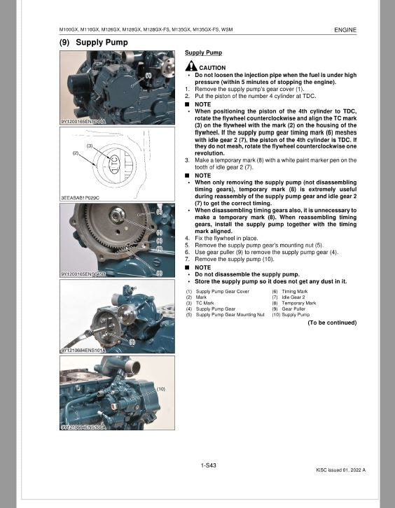 Kubota M100GX, M110GX, M126GX, M128GX, M135GX Tractor Service Repair Manual