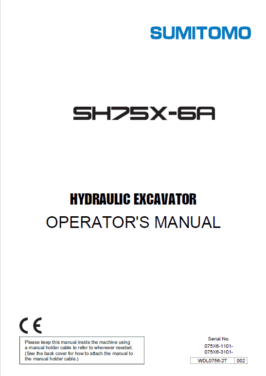 Sumitomo SH75X-6A Hydraulic Excavator Repair Service Manual