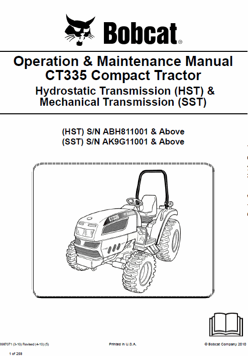 Bobcat CT335 Compact Tractor Service Manual Workshop Guide