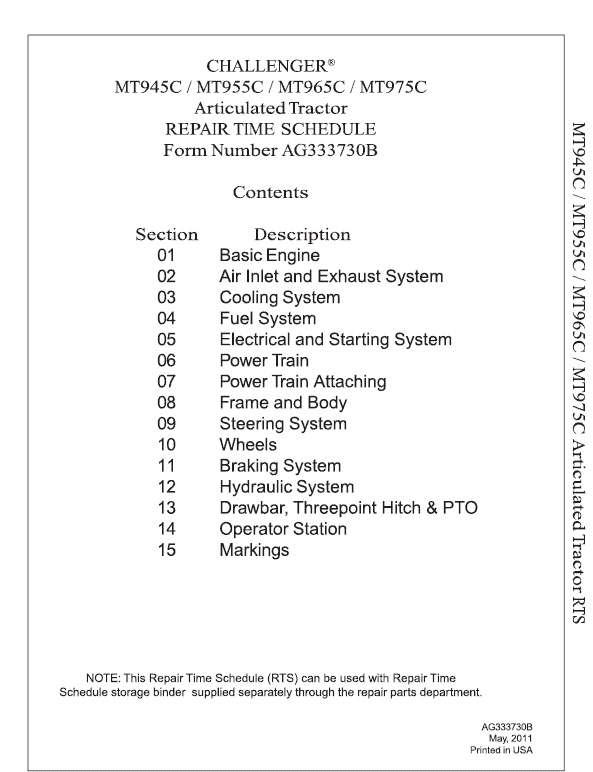 Challenger MT945C, MT955C, MT965C, MT975C Tractor Service Manual Workshop Guide