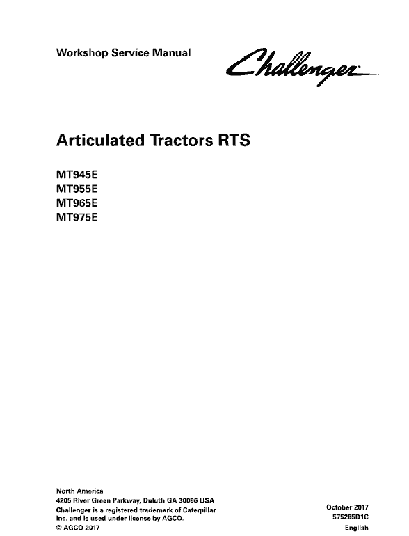 Challenger MT945E, MT955E, MT965E, MT975E Tractor Service Manual Workshop Guide